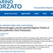 MarinoZorzato.it “Cortinametraggio: premio speciale Regione Veneto al regista padovano Carlo Fracanzani””